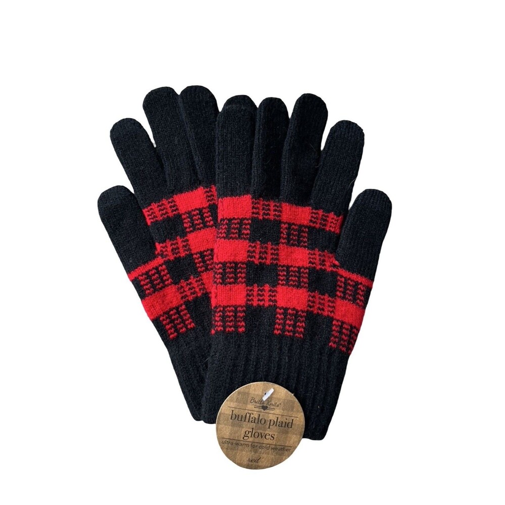 Britt’s Knits Buffalo Plaid Gloves Red Black Ultra Warm OSFM New With Tags